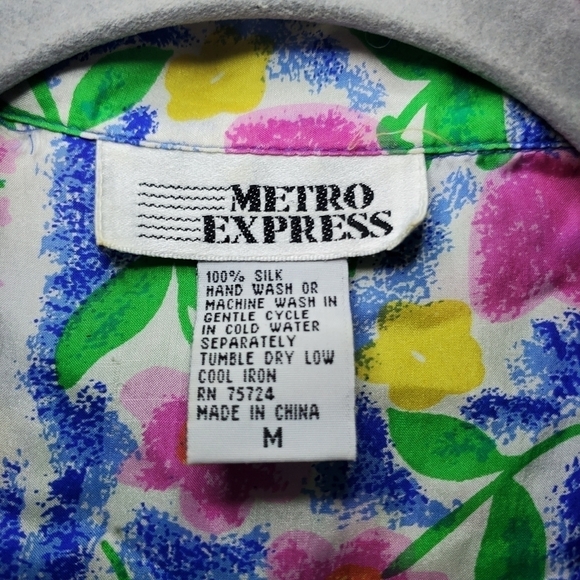 Vintage Metro Express Silk Colorful Patchwork Print Blouse Women’s Size Medium - Picture 10 of 10